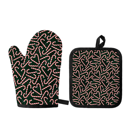 Christmas Candy Cane Pattern Print Oven Mitt And Pot Holder Set