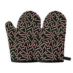 Christmas Candy Cane Pattern Print Oven Mitts