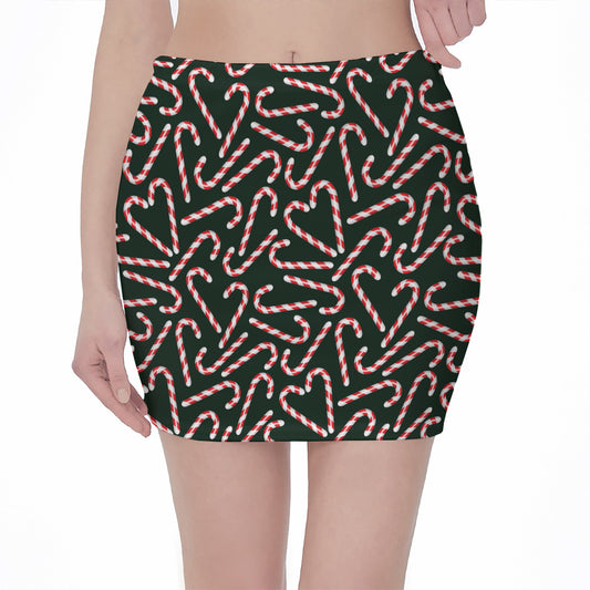 Christmas Candy Cane Pattern Print Pencil Mini Skirt