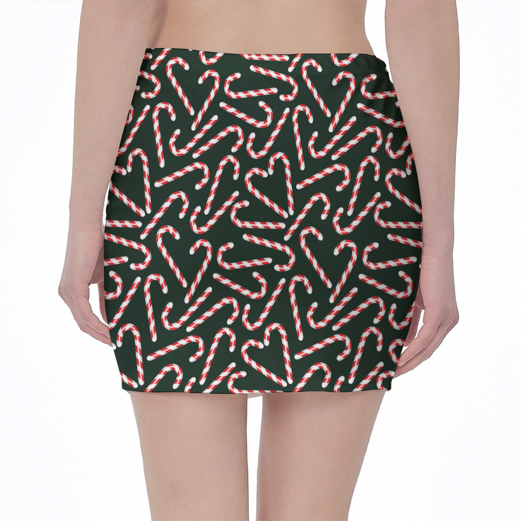 Christmas Candy Cane Pattern Print Pencil Mini Skirt