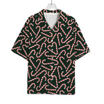 Christmas Candy Cane Pattern Print Rayon Hawaiian Shirt
