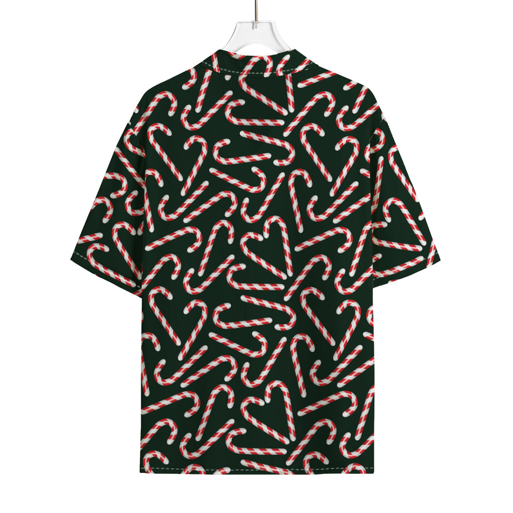 Christmas Candy Cane Pattern Print Rayon Hawaiian Shirt