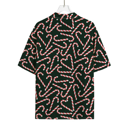 Christmas Candy Cane Pattern Print Rayon Hawaiian Shirt