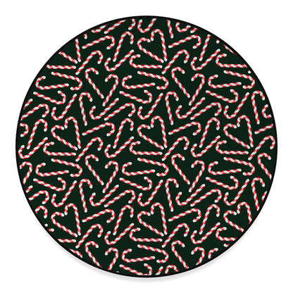 Christmas Candy Cane Pattern Print Round Floor Mat