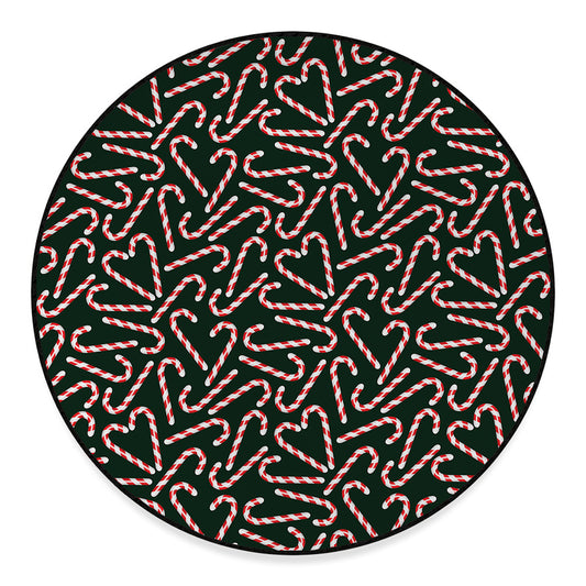 Christmas Candy Cane Pattern Print Round Floor Mat