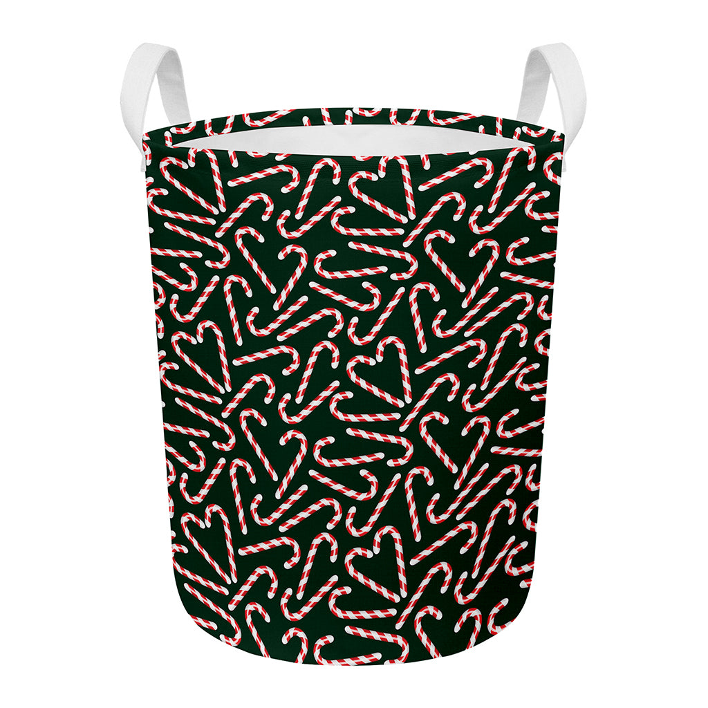 Christmas Candy Cane Pattern Print Round Laundry Basket