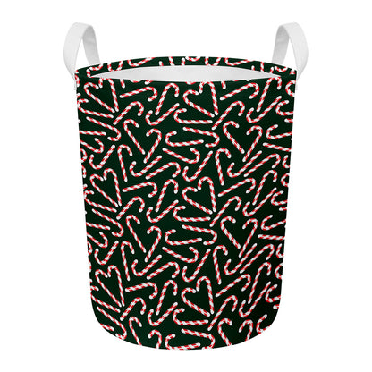 Christmas Candy Cane Pattern Print Round Laundry Basket