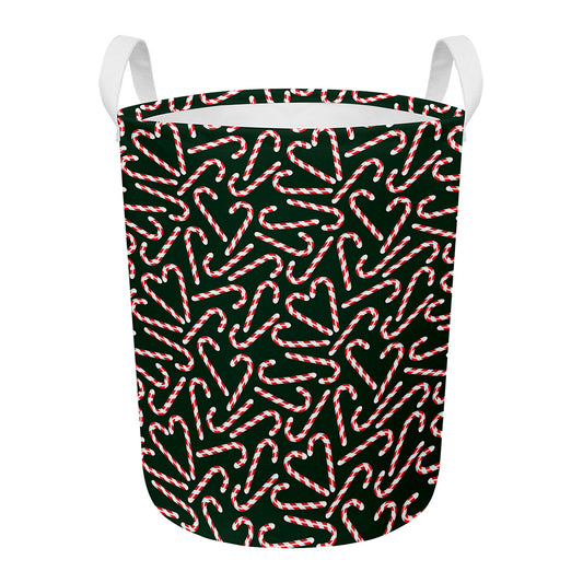 Christmas Candy Cane Pattern Print Round Laundry Basket