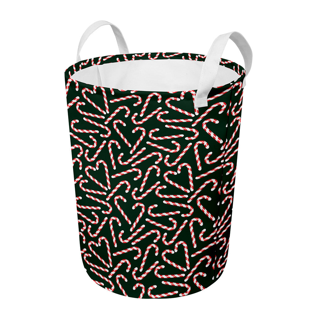 Christmas Candy Cane Pattern Print Round Laundry Basket
