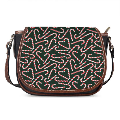 Christmas Candy Cane Pattern Print Saddle Bag