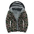 Christmas Candy Cane Pattern Print Sherpa Lined Zip Up Hoodie