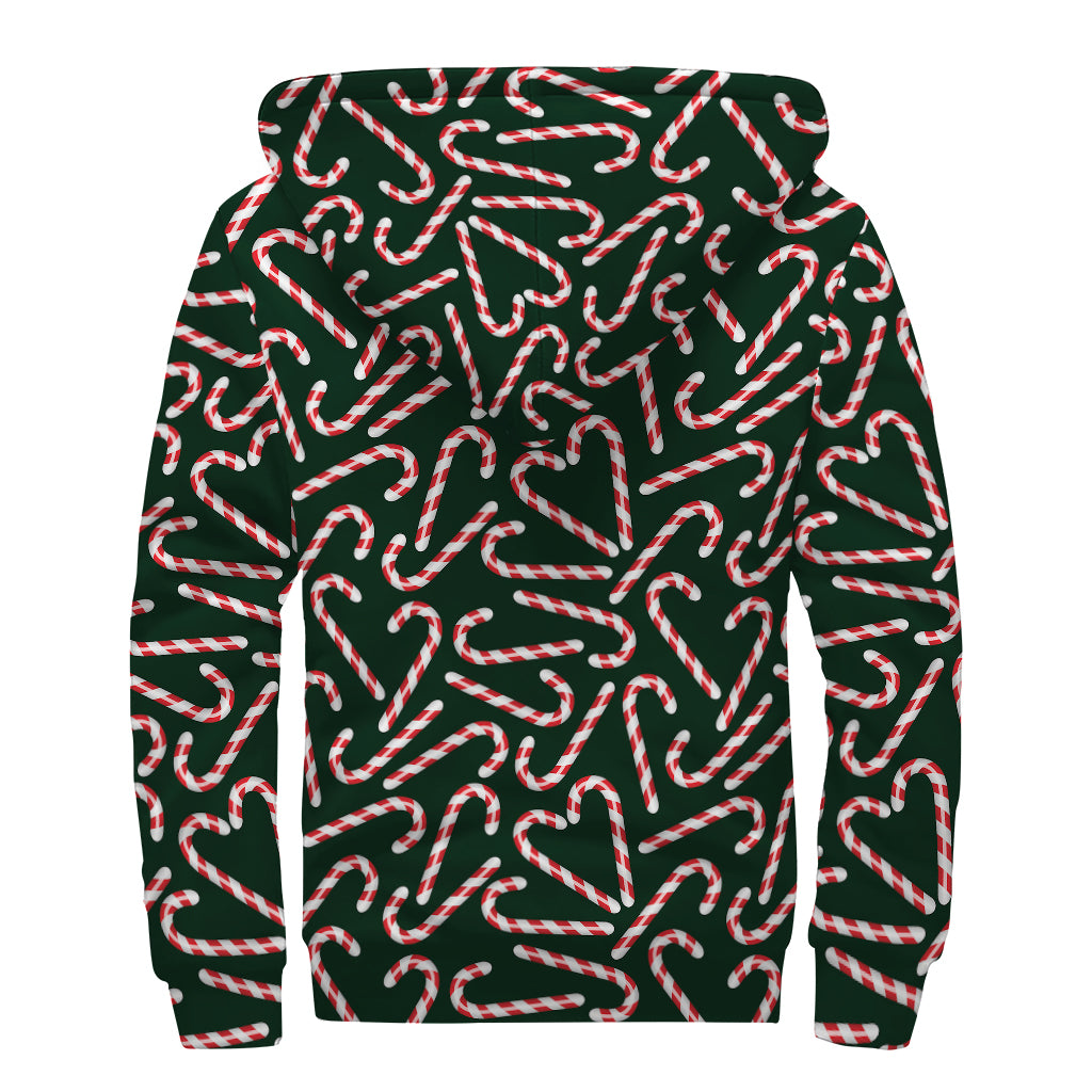 Christmas Candy Cane Pattern Print Sherpa Lined Zip Up Hoodie