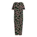 Christmas Candy Cane Pattern Print Short Sleeve Long Nightdress