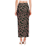 Christmas Candy Cane Pattern Print Side Slit Maxi Skirt