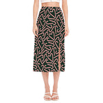 Christmas Candy Cane Pattern Print Side Slit Midi Skirt