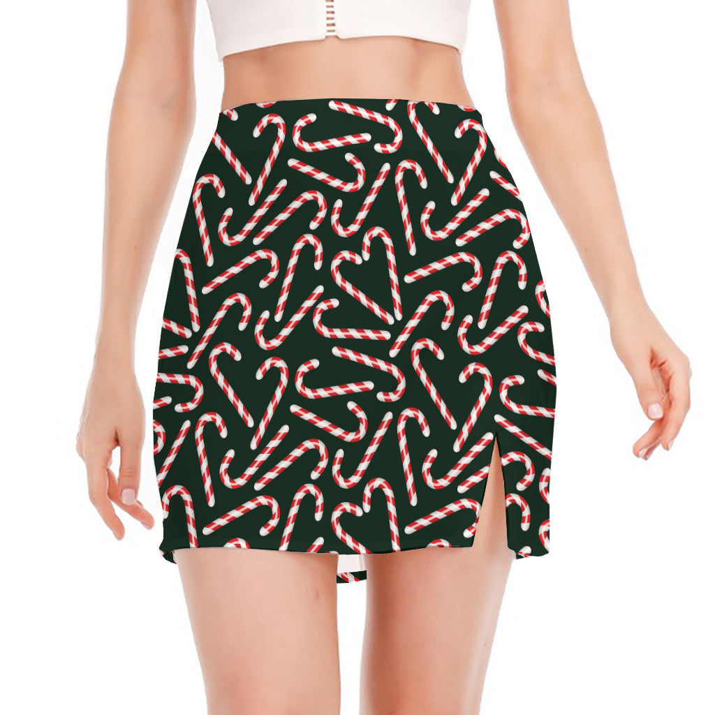 Christmas Candy Cane Pattern Print Side Slit Mini Skirt