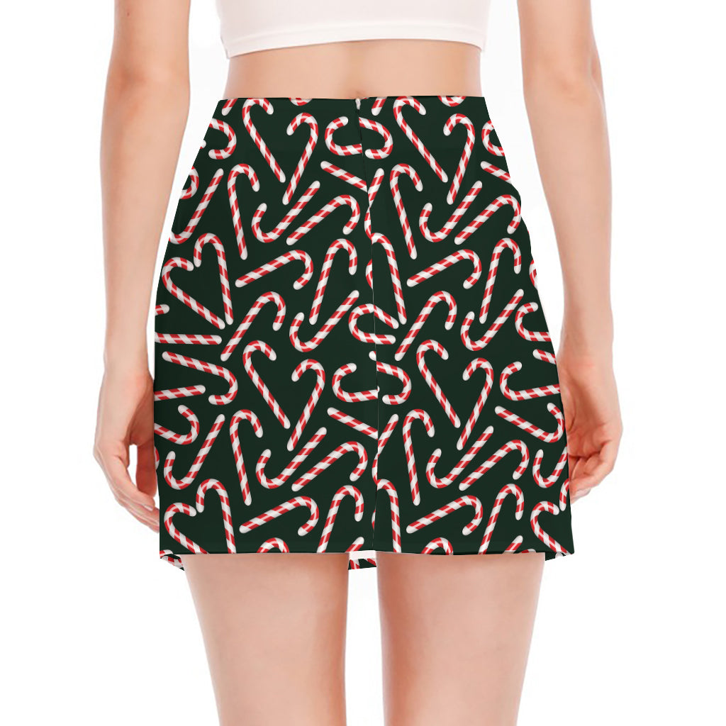 Christmas Candy Cane Pattern Print Side Slit Mini Skirt