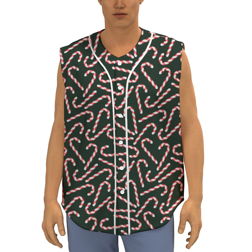 Christmas Candy Cane Pattern Print Sleeveless Baseball Jersey