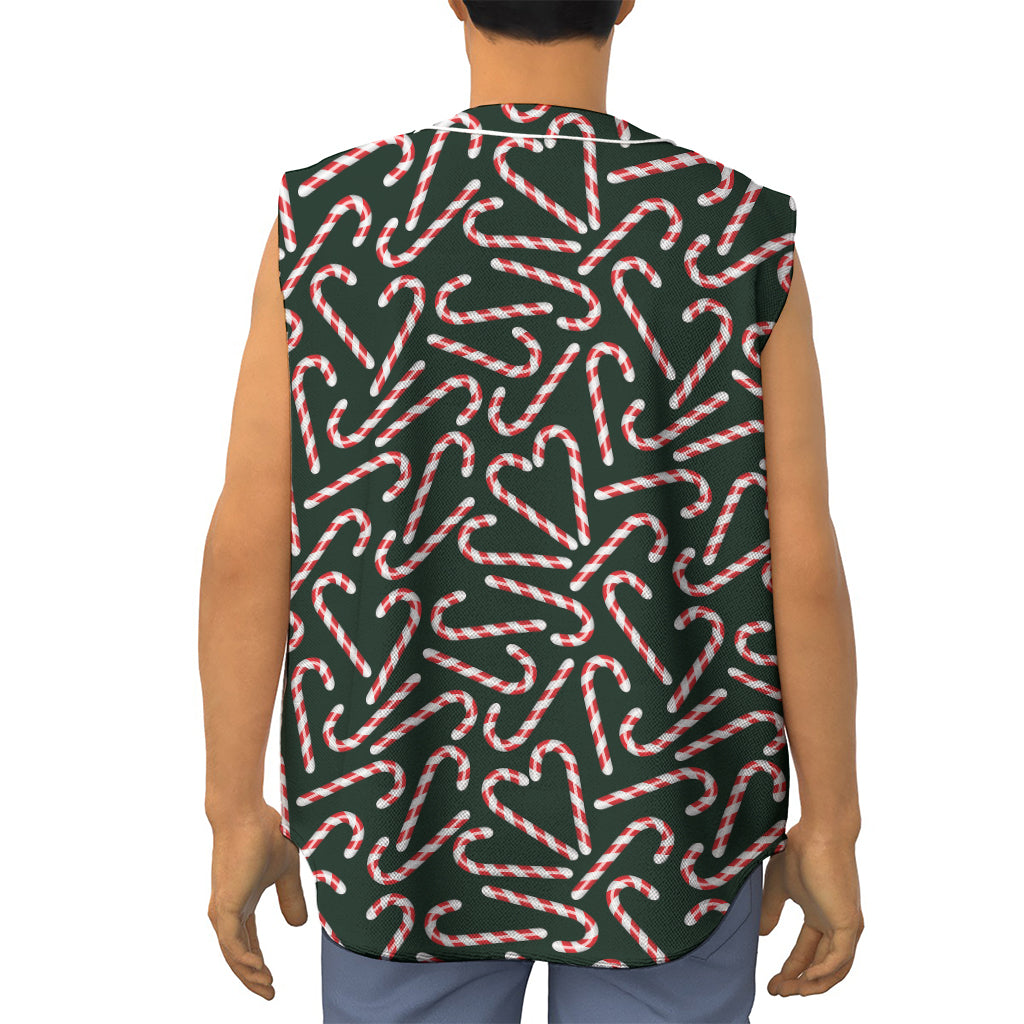 Christmas Candy Cane Pattern Print Sleeveless Baseball Jersey