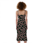 Christmas Candy Cane Pattern Print Slim Fit Midi Cami Dress