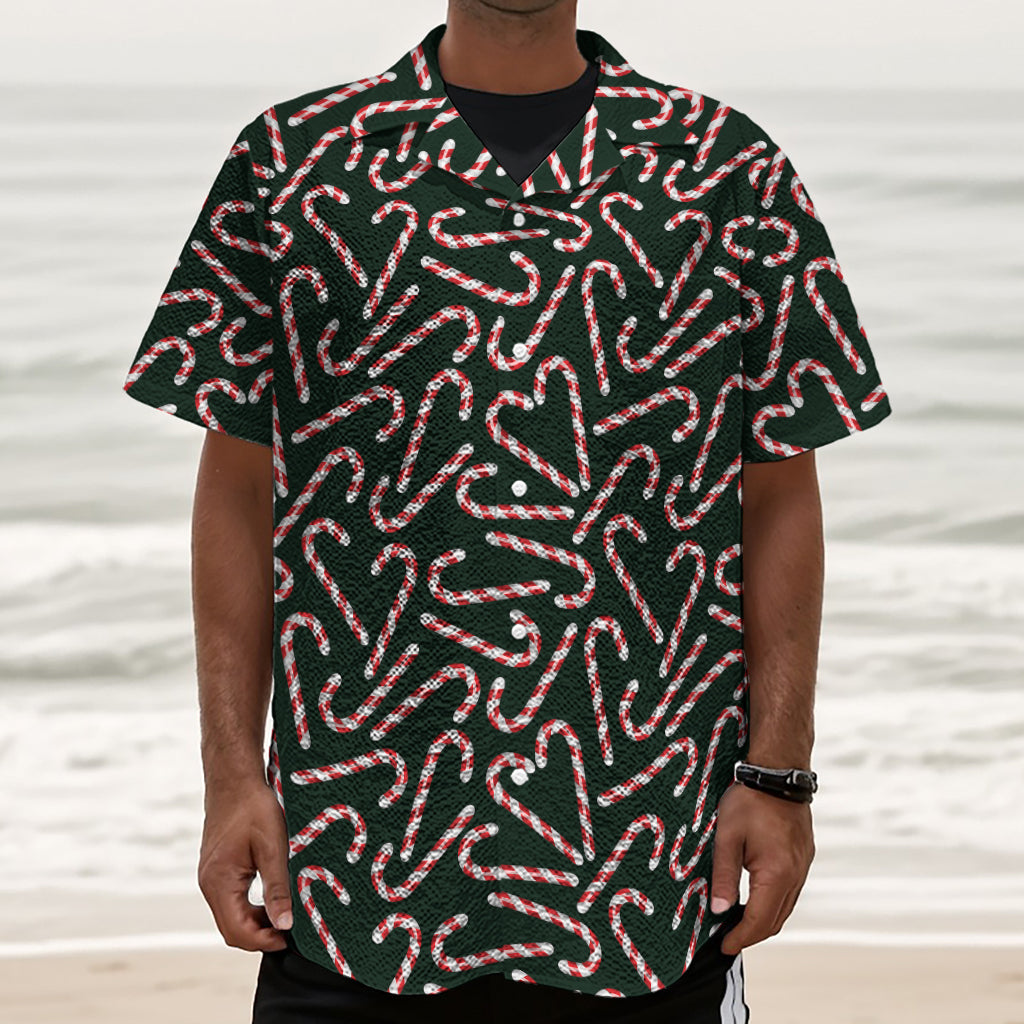 Christmas Candy Cane Pattern Print Textured Short Sleeve Shirt