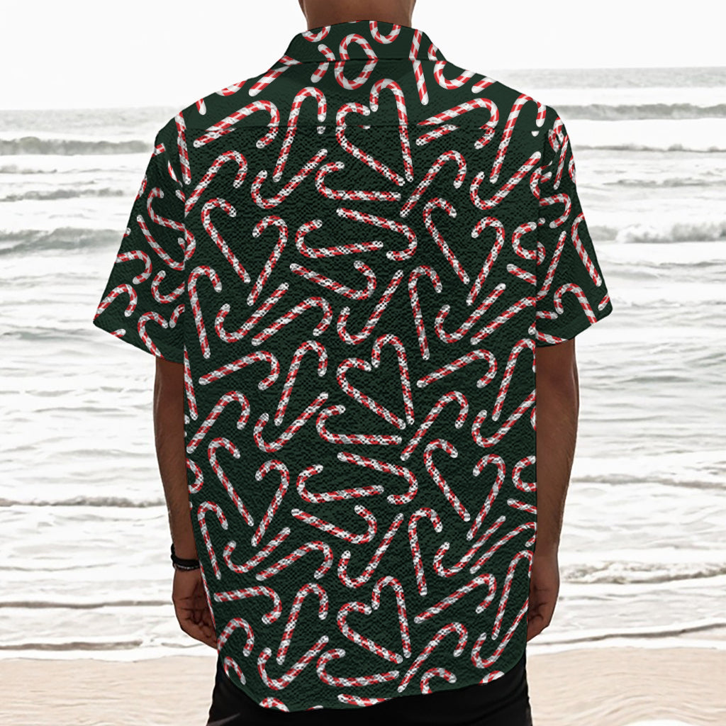Christmas Candy Cane Pattern Print Textured Short Sleeve Shirt