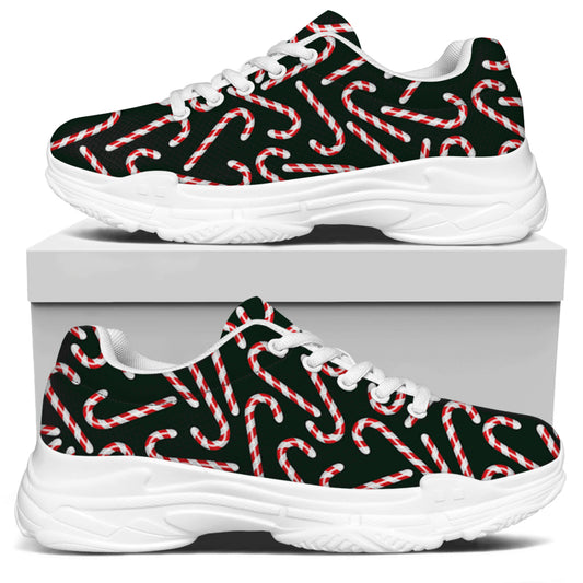 Christmas Candy Cane Pattern Print White Chunky Shoes