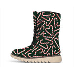 Christmas Candy Cane Pattern Print Winter Boots