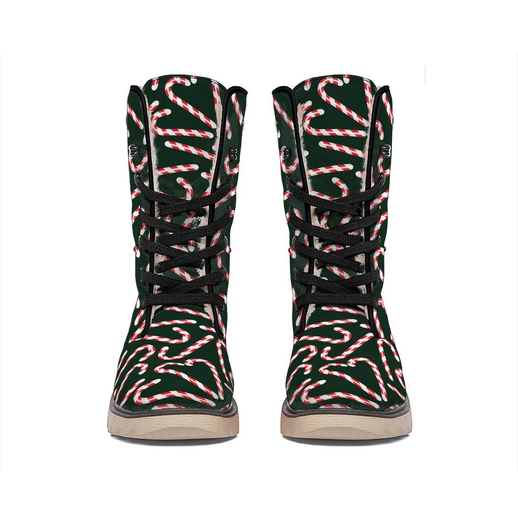Christmas Candy Cane Pattern Print Winter Boots