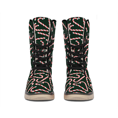 Christmas Candy Cane Pattern Print Winter Boots