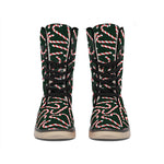 Christmas Candy Cane Pattern Print Winter Boots