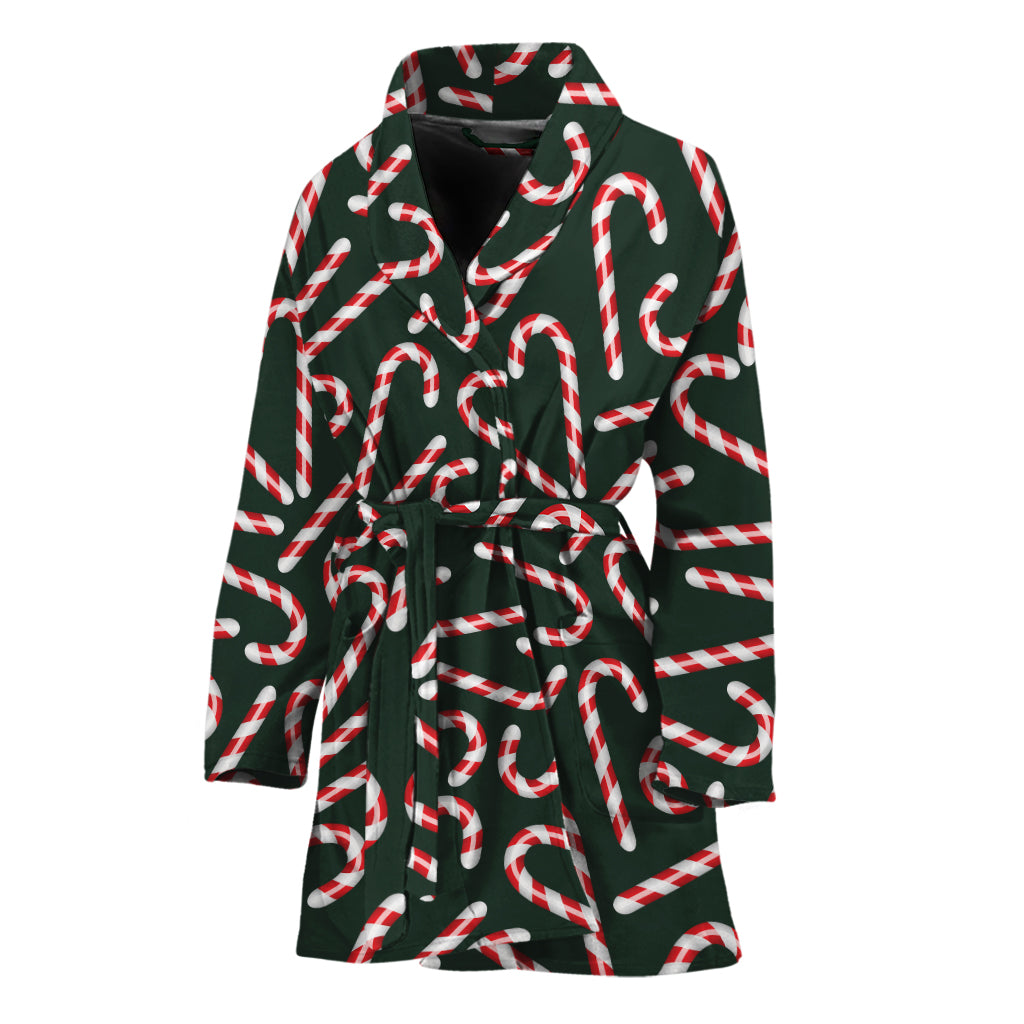 Christmas Candy Cane Pattern Print Women's Bathrobe