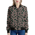 Christmas Candy Cane Pattern Print Women's Bomber Jacket