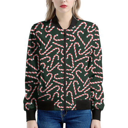 Christmas Candy Cane Pattern Print Women's Bomber Jacket