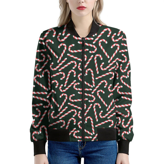 Christmas Candy Cane Pattern Print Women's Bomber Jacket
