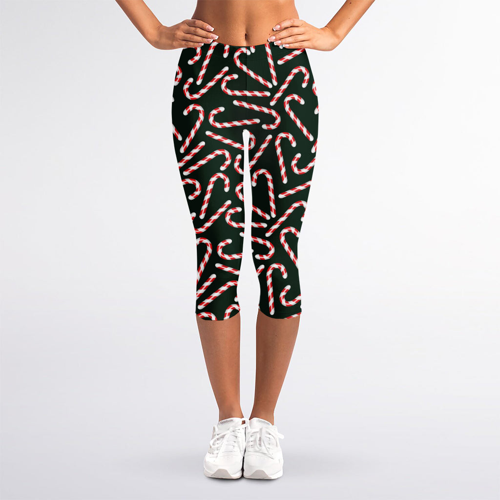 Christmas Candy Cane Pattern Print Women's Capri Leggings