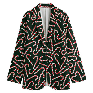 Christmas Candy Cane Pattern Print Women's Cotton Blazer