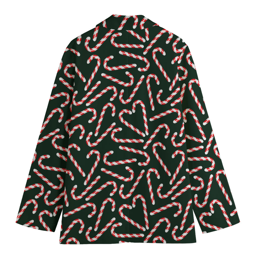 Christmas Candy Cane Pattern Print Women's Cotton Blazer