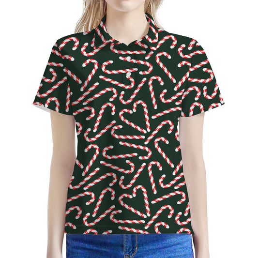 Christmas Candy Cane Pattern Print Women's Polo Shirt