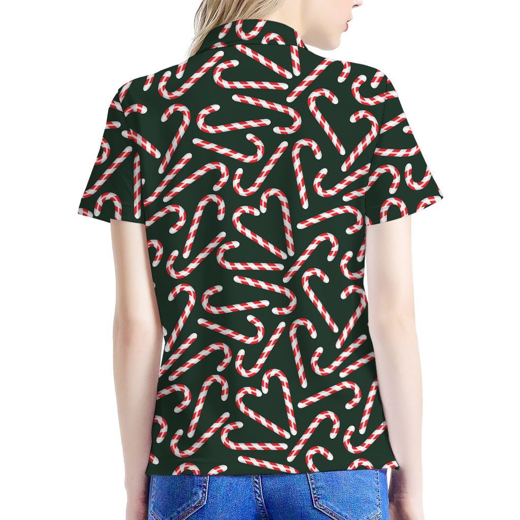 Christmas Candy Cane Pattern Print Women's Polo Shirt