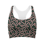 Christmas Candy Cane Pattern Print Women's Sports Bra
