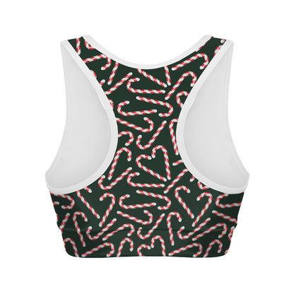 Christmas Candy Cane Pattern Print Women's Sports Bra