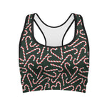 Christmas Candy Cane Pattern Print Women's Sports Bra