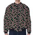 Christmas Candy Cane Pattern Print Zip Sleeve Bomber Jacket