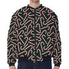 Christmas Candy Cane Pattern Print Zip Sleeve Bomber Jacket