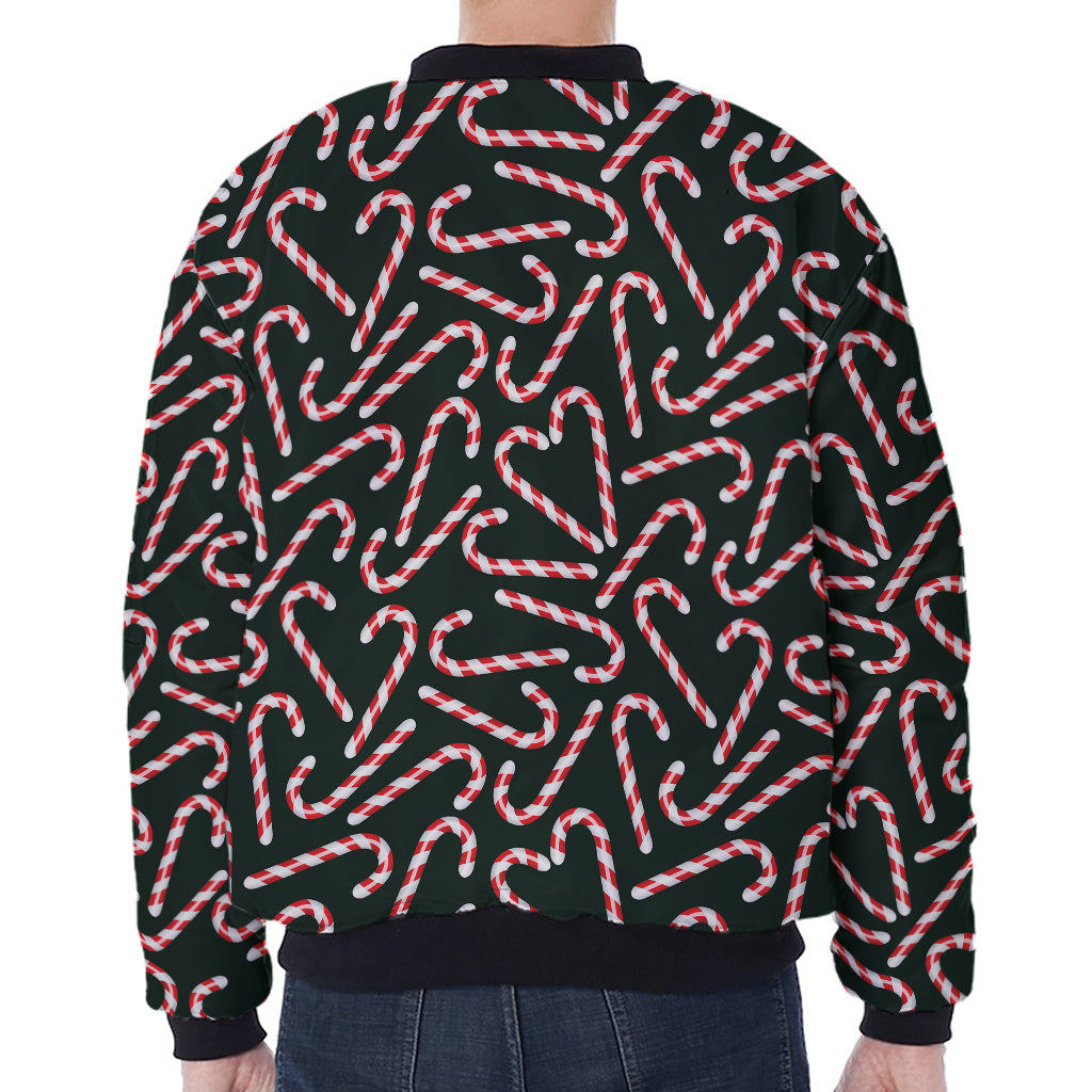 Christmas Candy Cane Pattern Print Zip Sleeve Bomber Jacket