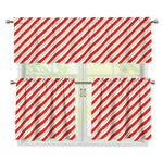 Christmas Candy Cane Stripe Print 3 Piece Kitchen Curtains