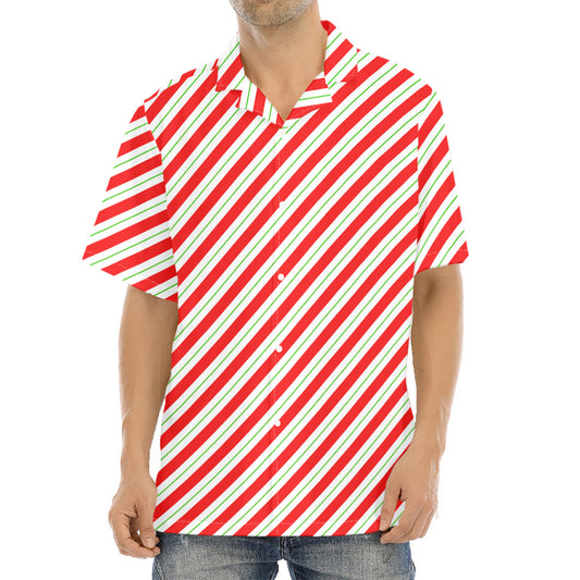 Christmas Candy Cane Stripe Print Aloha Shirt