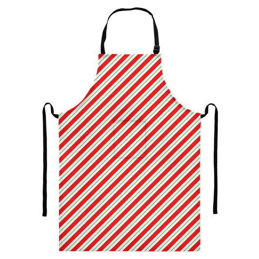 Christmas Candy Cane Stripe Print Bib Apron With Pocket