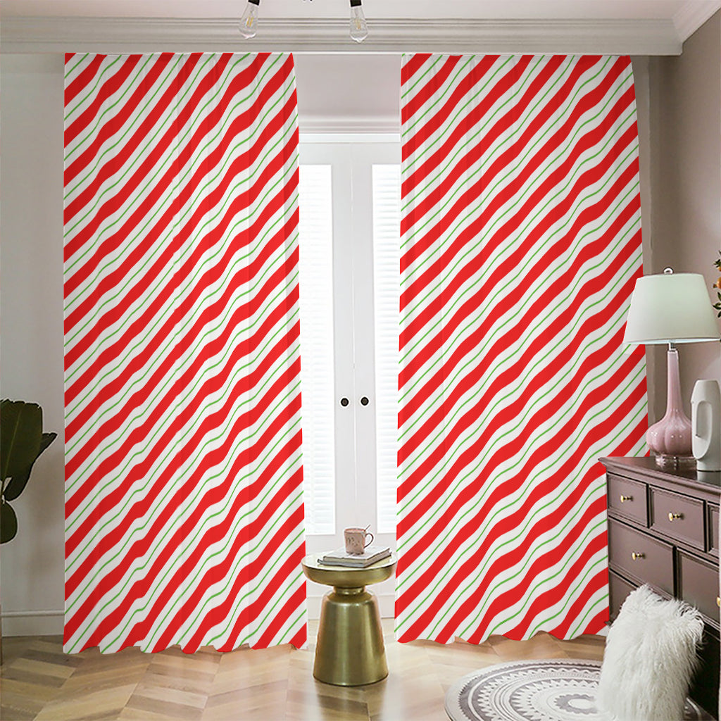 Christmas Candy Cane Stripe Print Blackout Pencil Pleat Curtains